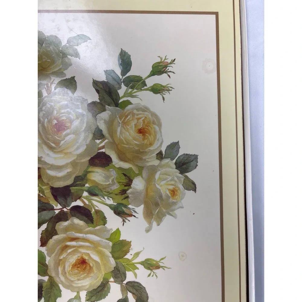 Royal Table Placemats Set of 4 Cork Backed White Yellow Roses Floral England